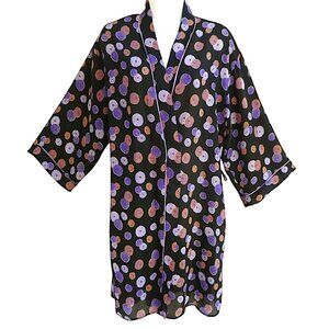 Vintage Natori Josie Satin Kimono Robe Dark Floral Moody Contrasting Piping S